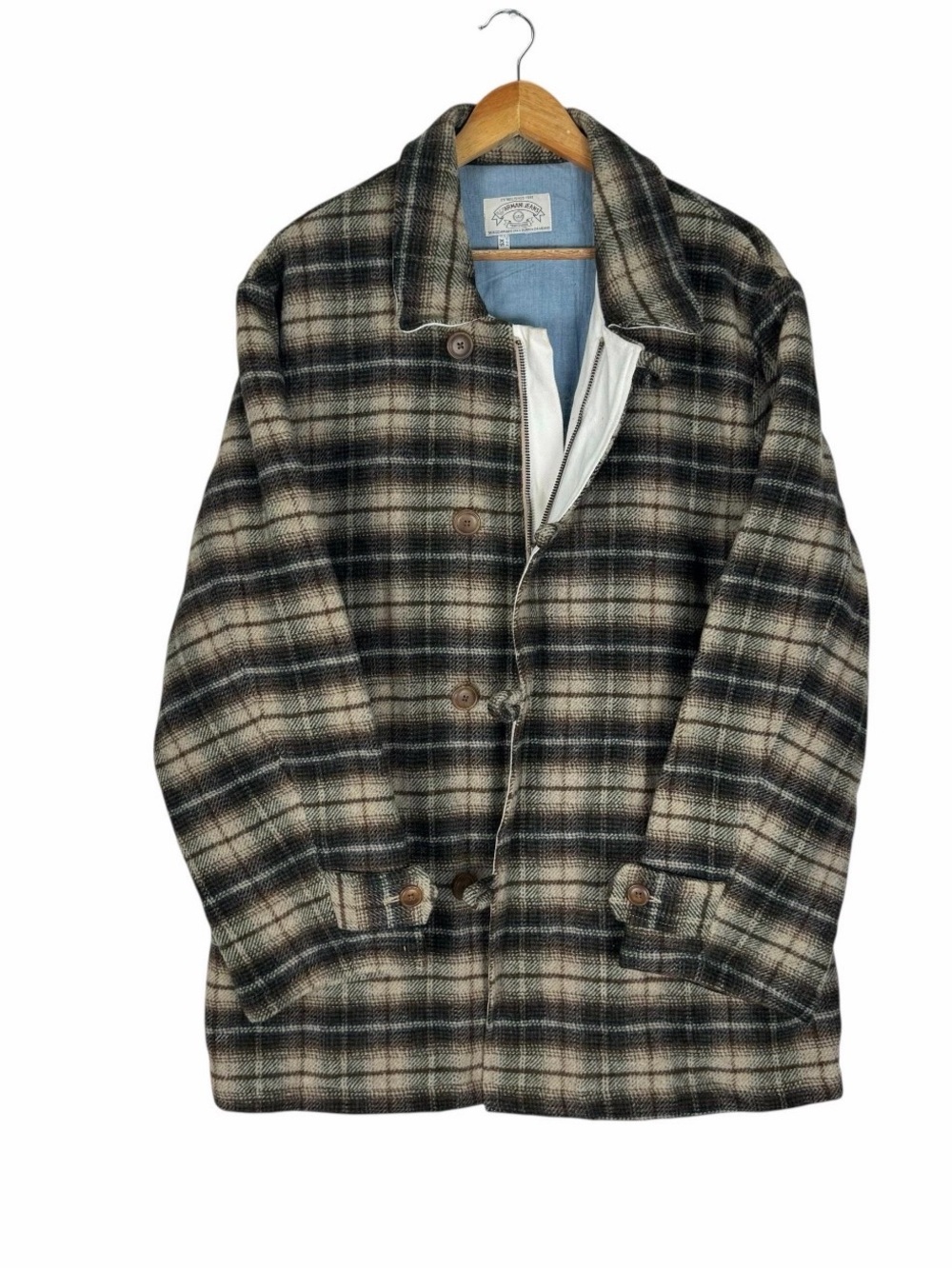 Vintage 90s GIORGIO ARMANI Jeans Shadow Plaids Wool Jacket Brown Colour Size XS